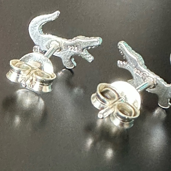Sterling Silver Tiny Crocodile Stud Earrings - Picture 6 of 8